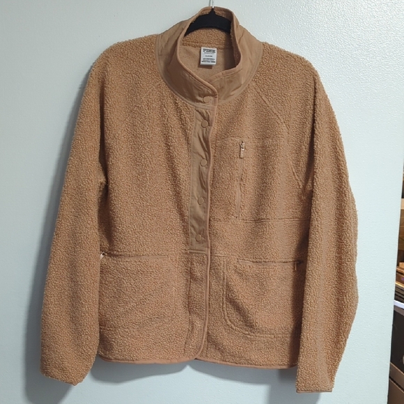 Victoria's Secret PINK Brown/Tan Teddy Fleece Snap Button Jacket Medium - Picture 2 of 6